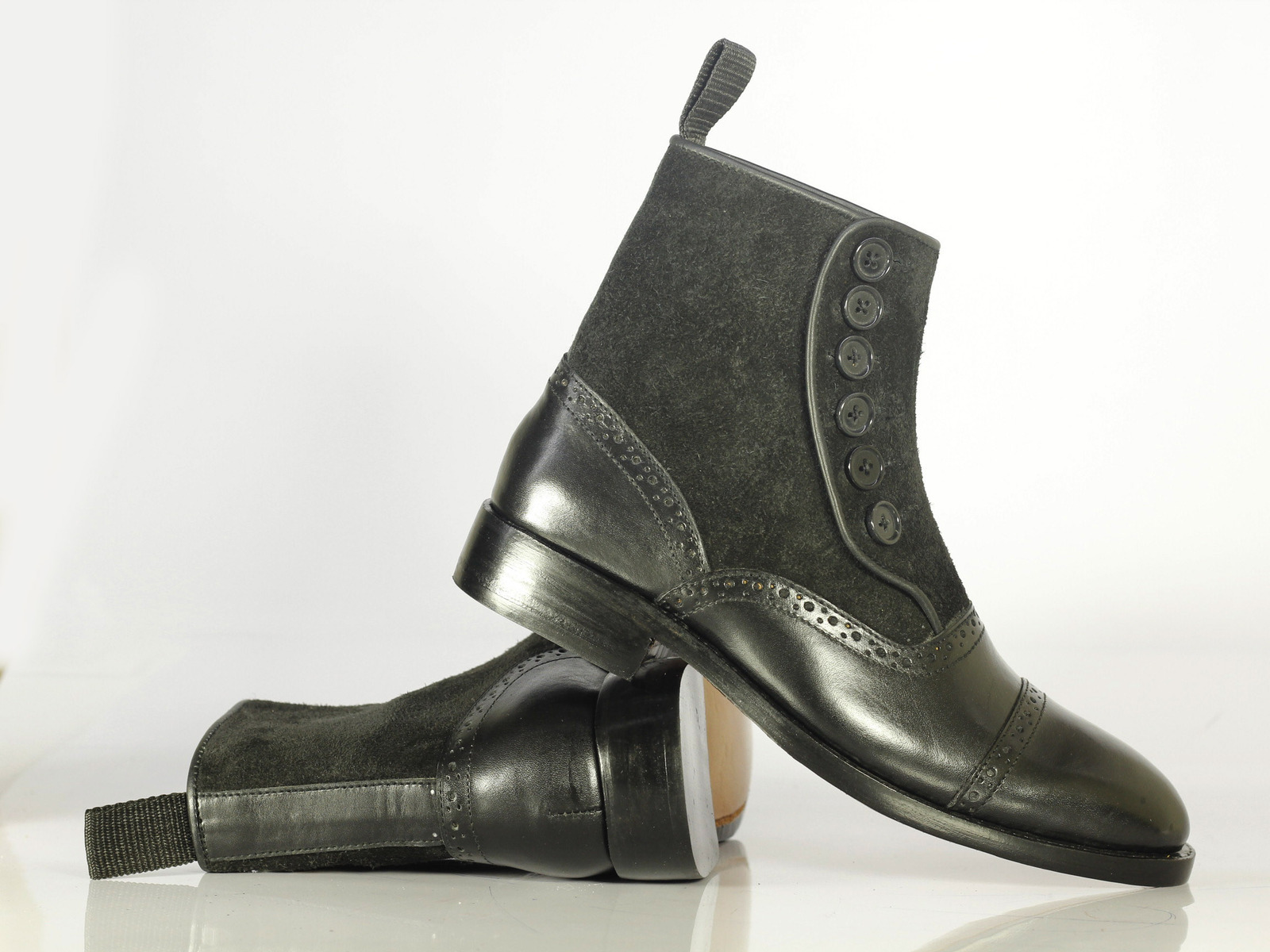 Primary image for Designer Handmade Men's Black Cap Toe Boots, Men Leather Suede Button Boots