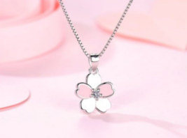 Sterling Silver Plated Zircon Flower Necklace/Earrings Set - £9.38 GBP+