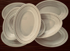 Rego Porcelain Oval Plates Platters 8PC Ribbed w Gold Trim 7.5&#39; X 5&quot; kOREA - £30.54 GBP