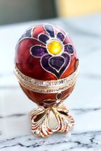 Vtg Ornate Enameled Metal, Rhinestones Egg Shape Hinged Trinket Ring Pill Box - £11.07 GBP