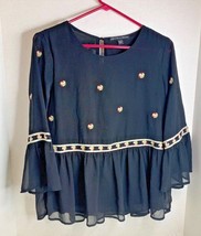 Harlowe &amp; Graham Womens Sz S Black 3/4 sleeve Belle Tunic Top Shirt Blouse - $12.87