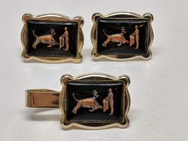 Vintage Gold Tone Cufflinks and Tie Clip Bar Set - Bull Fighter - $20.94