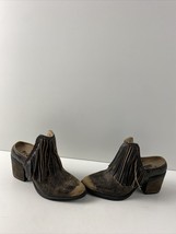 NWOB Circle G Brown Leather Round Toe Block Heel Fringe Western Mule Boot Size 7 - £73.93 GBP