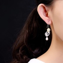 Baifuming S925 sterling silver plum natural pearl shell eardrops retro p... - $71.37