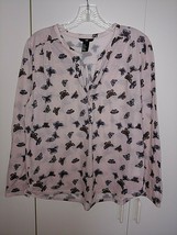 H&amp;M Ladies Ls 100% Polyester Thin Knit Pullover TOP-M-NWOT-FRONT Button Placket - £5.34 GBP