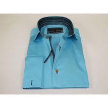 Men's Axxess Turkey Shirt 100% Cotton High Collar 224-08 French Cuffs Teal image 4