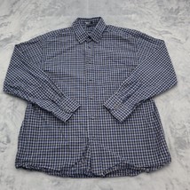 IZOD Shirt Mens L Blue Plaid Sueded Poplin Button Up Long Sleeve Collared Top - £20.55 GBP