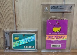 1997 Masters Badge Ticket &amp; Monday Practice Round Tiger Woods Beckett Slabbed - £893.67 GBP