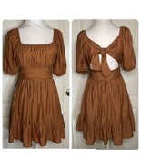 Altar&#39;d State Brown / Burnt Orange Open Back Dress Women’s M Boho Puffer... - $34.99