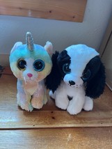 Lot of TY Black &amp; White Super Soft Plush SISSY Spaniel Puppy Dog &amp; Pastel Rainbo - $11.29