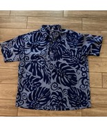 MANUHEALII Blue Tribal Floral Button Hawaiian Rayon Shirt Mens - Size XXL - £51.19 GBP