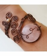 Rose quartz bracelet, wire wrapped jewelry handmade, copper bracelet - $74.38 CAD