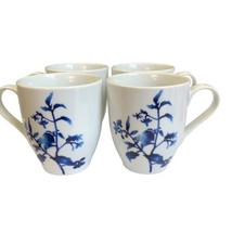 4 Coffee Mug TRANQUILITY BLUE Floral by Oneida 16 oz. Mug Blue &amp; White Bird Tree - £32.72 GBP