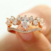 1.50Ct Pear Cut VVS1 Diamond 14K Rose Gold Finish Half Eternity Engagement Ring - £71.05 GBP