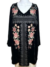 New Couture Cloth Embroidered Shirt Women&#39;s M Medium Black Velvet Bohemi... - $25.91
