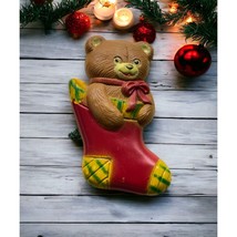 Teddy Bear in Christmas Stocking Brooch Pin Vintage Holiday - £10.33 GBP