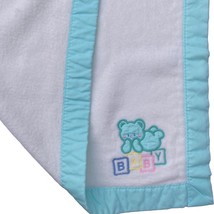 Cuddle Time Baby Crib Blanket Bear Blocks sz  44x36 Acrylic Teal Trim VTG - £17.08 GBP