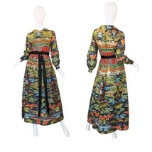 Vintage 1960s Sequin on Silk Kiki Hart East Meets West Dragon Dress Gown S - £387.22 GBP