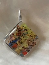 Estate Silvertone Wire Wrapped White with Yellow Blue &amp; Orange Fused Art Glass  - £8.15 GBP