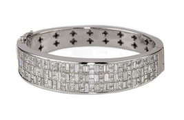 21.30 carat Diamond Invisibly Set Bangle 18k White Gold Bracelet 7.25 inches - £34,622.68 GBP