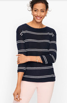 Talbots Black White Stripe 100% Linen Bateau Neck 3/4 Sleeve Sweater Women&#39;s MED - £17.76 GBP