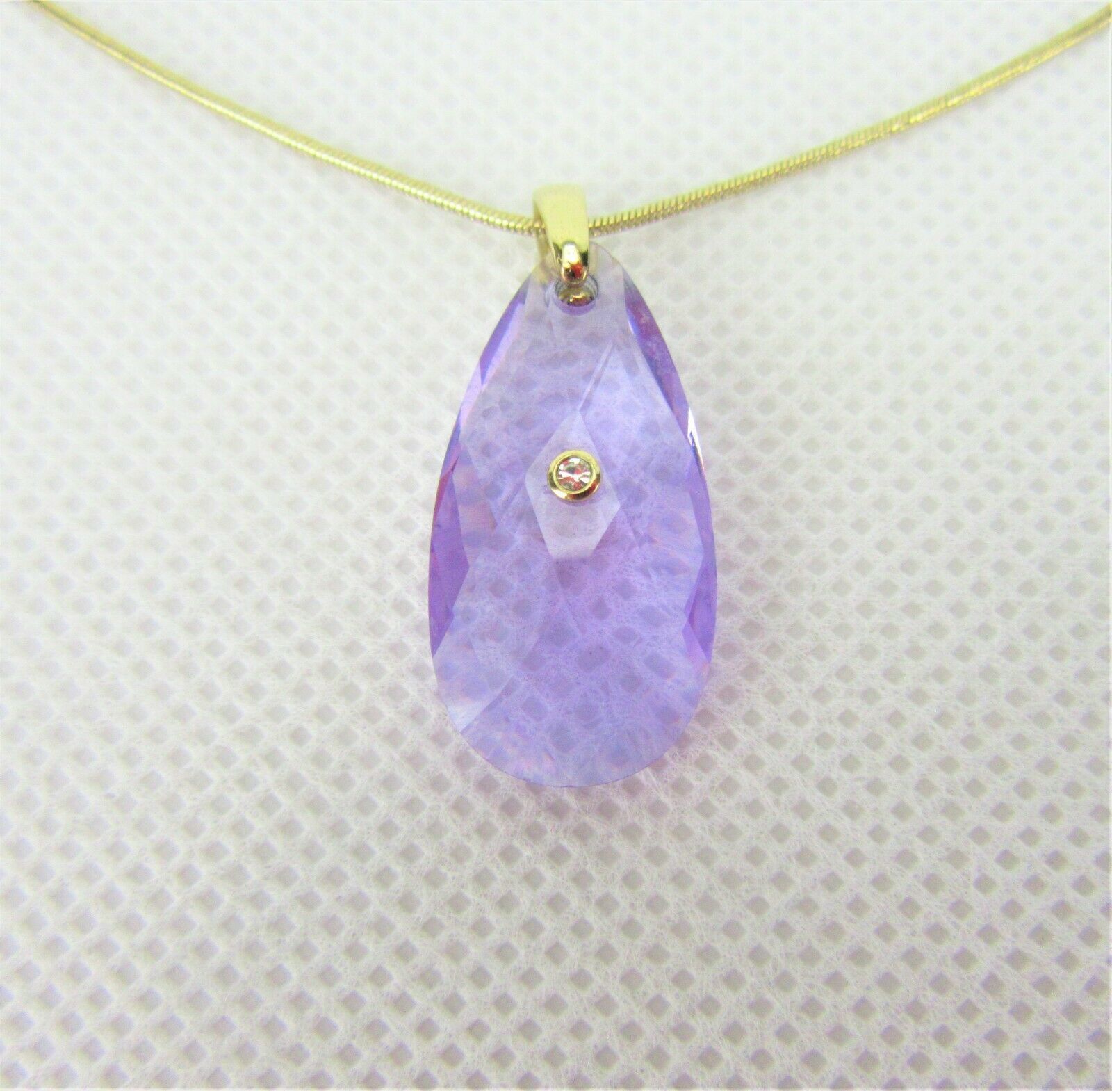 Vintage Costume Jewelry, Light Purple Tear Drop Crystal Pendant Necklace... - $14.65
