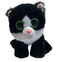 Cat Ty VelveTy AVA Tuxedo Cat Plush Black White Green Glitter Eyes 6 in ... - $15.97