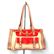 JESSICA SIMPSON Faux Leather Large Satchel Purse Handbag Tan &amp; Coral Flaws - £3.17 GBP