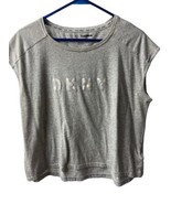 DKNY Womens Size M Gray Spellout Sleeveless Athletic Top Heather - £5.39 GBP