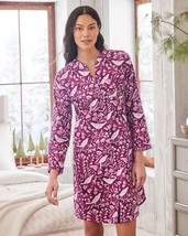 Garnet Hill Organic Pima Cotton Flannel Night Gown port songbird NWOT pu... - $39.57
