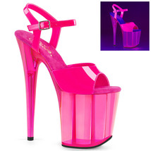 Pleaser FLAMINGO-809UVT Neon Pink Reactive 8&quot; Heel Platform Ankle Strap Sandal - £57.51 GBP