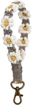 Macrame Keychain Handmade Wristlet Keychain Wrist Lanyard for Keys Cute flower k - £18.74 GBP