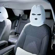 Spoof Car Seat Headrest Masked Knitted Headgear Halloween Auto Decoration (White - £7.46 GBP