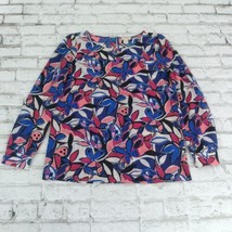 J Crew Blouse Womens XS Petite Blue Pink Floral Long Sleeve Butterfly Keyhole  - £14.37 GBP