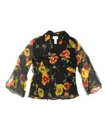 Worthington Women&#39;s V-Neck Silk Blouse Black Floral Size L - $27.06 CAD