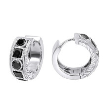 3Ct Simulé Noir Diamants Petit Créole Huggie Earrings IN 14k Plaqué or Blanc - £120.64 GBP