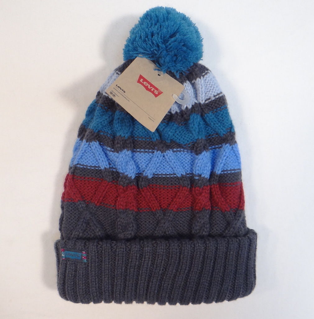 Levi's Multicolor Cable Knit Cuff Beanie with Pom Pom Youth Girl's 7-16 NWT - £14.82 GBP