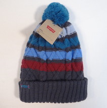 Levi&#39;s Multicolor Cable Knit Cuff Beanie with Pom Pom Youth Girl&#39;s 7-16 NWT - £14.51 GBP