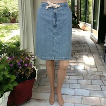 Vintage Denim Skirt A Line All Cotton Light Wash Pockets Modest Knee Length 80s - £19.83 GBP