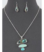 Seaglass abalone shell stone pendant earring set - $32.59 CAD