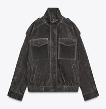 ZARA BNWT 2025. CHARCOAL SUEDE LEATHER JACKET BOMBER POCKETS  4341/770/737 - $5,249.07 MXN