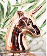 Electroplated Silver Copper Unicorn Head Money Coin Bank Figurine Kids A... - $32.91 CAD