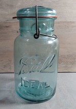 Vintage Aqua Blue Ball Ideal Canning Jar with Lid Seal 7.5&#39;&#39; - £14.63 GBP