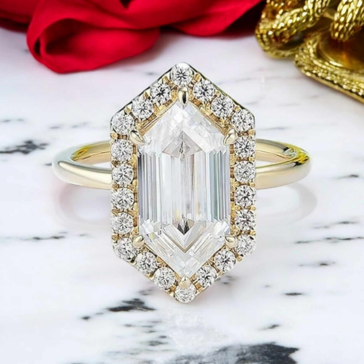 18K 925 Sterling Silver 1.76CT Hexagon Cut Full Moissanite Gemstone Ring