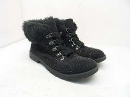 Justice Women&#39;s Mid-Cut Faux Fur Casual Booties Studded-Black Size 8M - $21.37