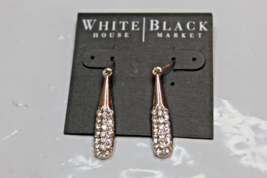 White House Black Market French Wire Earrings Silver Tone W Rhinestones New - £14.01 GBP