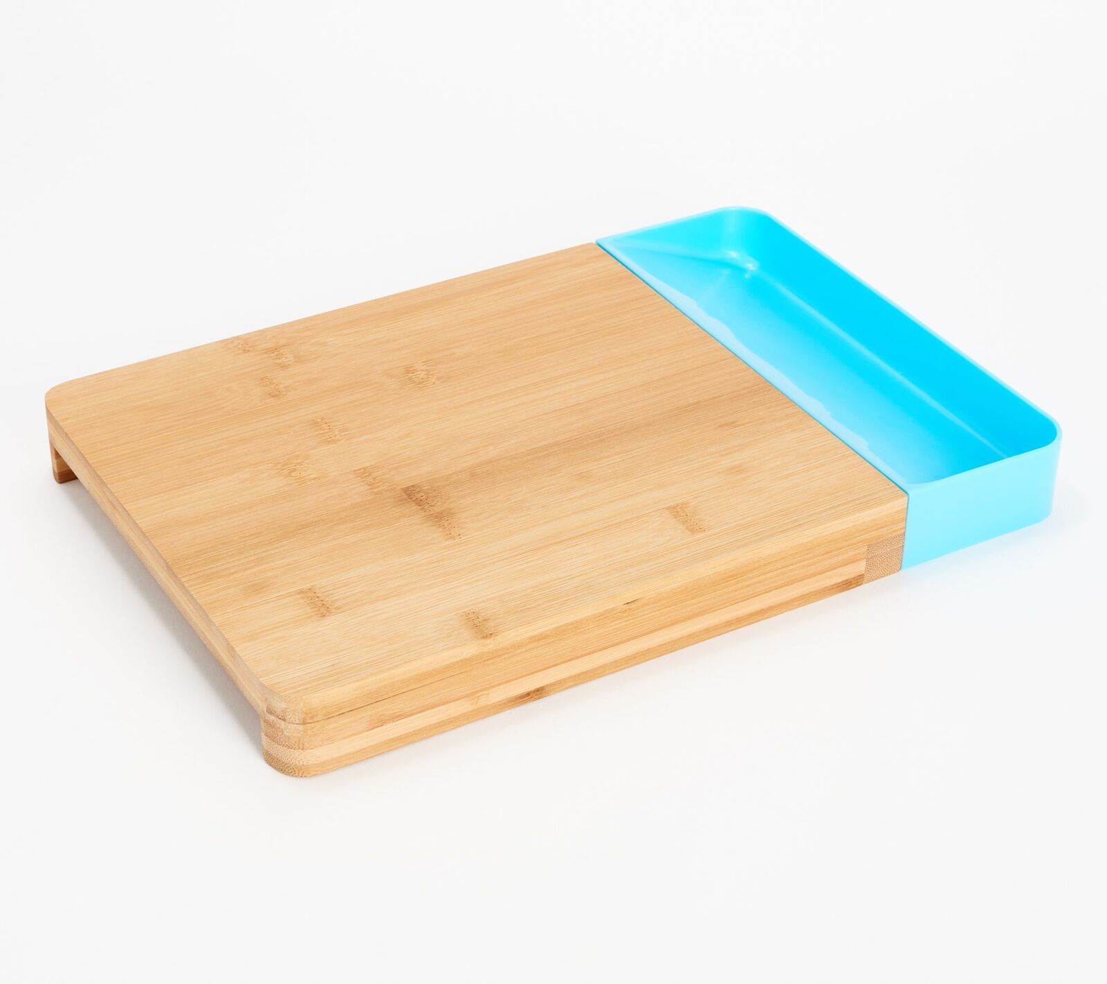 Cook's Essentials Bamboo Wood Cutting Board w/ Scrap Tray in Aqua - $29.09