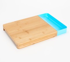 Cook&#39;s Essentials Bamboo Wood Cutting Board w/ Scrap Tray in Aqua - £23.45 GBP