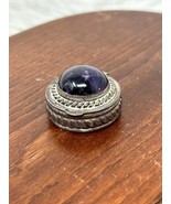 Mexico Taxco 980 JR Sterling &amp; Amethyst Round Gadrooned Hinged Box - $3,212.08 MXN