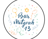 30 BAR MITZVAH ENVELOPE SEALS STICKERS LABELS TAGS 1.5&quot; ROUND BIRTHDAY J... - $7.89